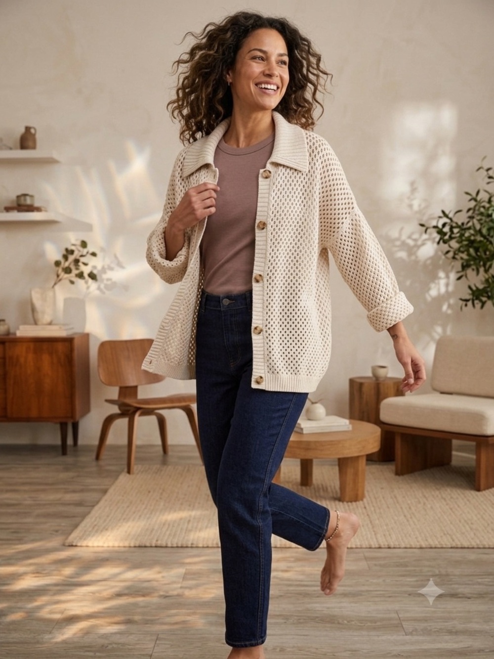 Maurices Cardigan Open-Weave Button-Front